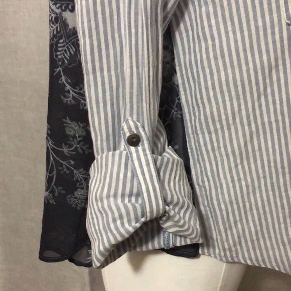 EUC Free People Button Front Blouse-Striped with Sheer Back-3/4 Roll up Sleeves - Picture 9 of 15